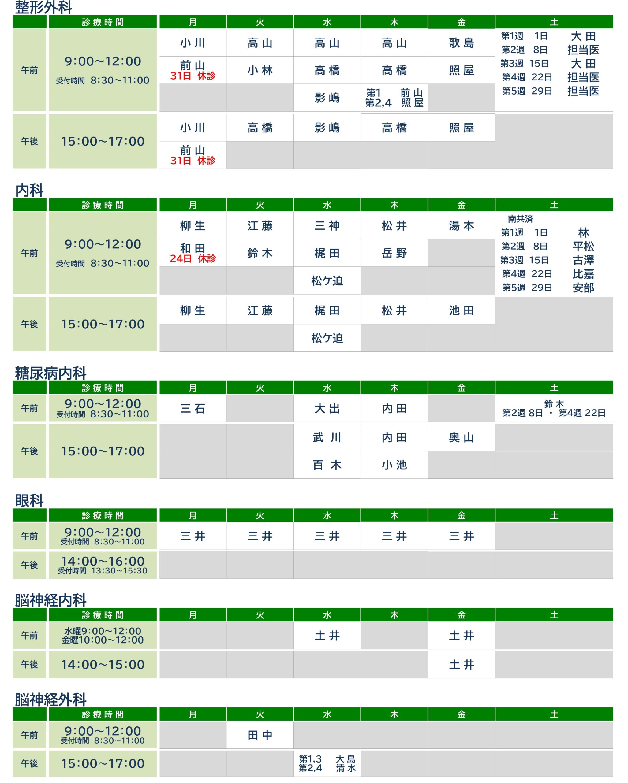 外来担当表